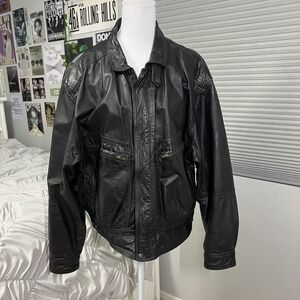 Byrnes &‎ Baker Black Leather Jacket Men's Large Vintage Bomber Zip Up Lined
